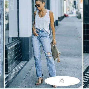 Shea high rise distressed split ankle denim light wash VICI